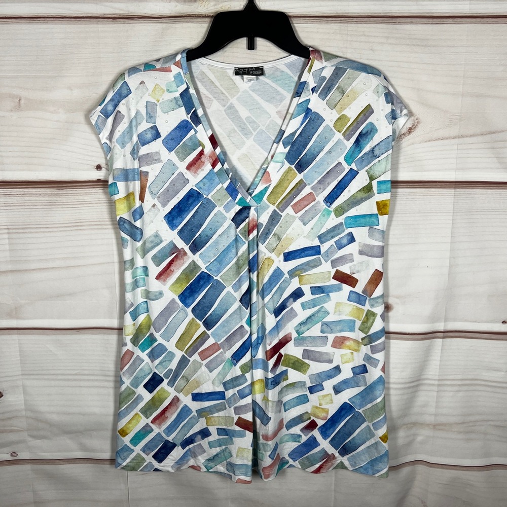 Simply Art By Dolcezza Top Womens L White Watercolor Brushstroke T-Shirt Artsy
